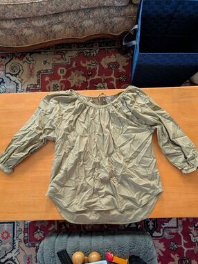 Everlane Blouse Womens 2 Mushroom Cotton The Ruched Air Peasant Billowy Sleeves